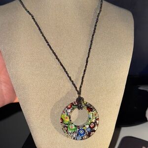Multicolor Floral Glass Pendant Necklace - Women Jewelry
